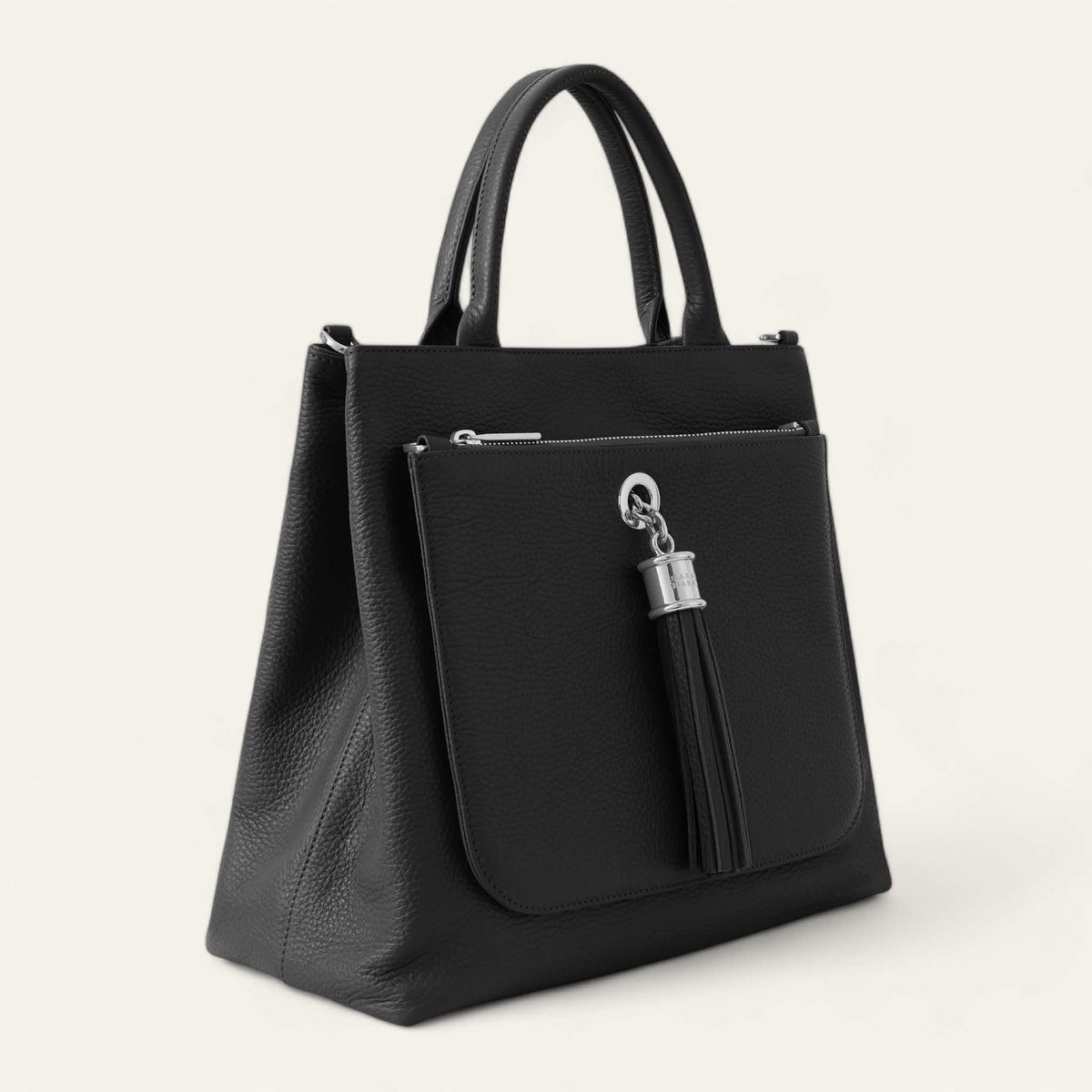 Black Sarah Haran Dahlia Tote with Silver hardware side