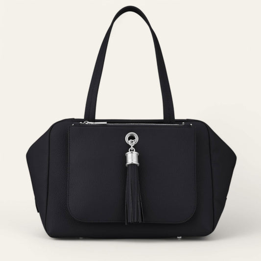 Black Sarah Haran Jessica Shoulder Bag with Silver hardware