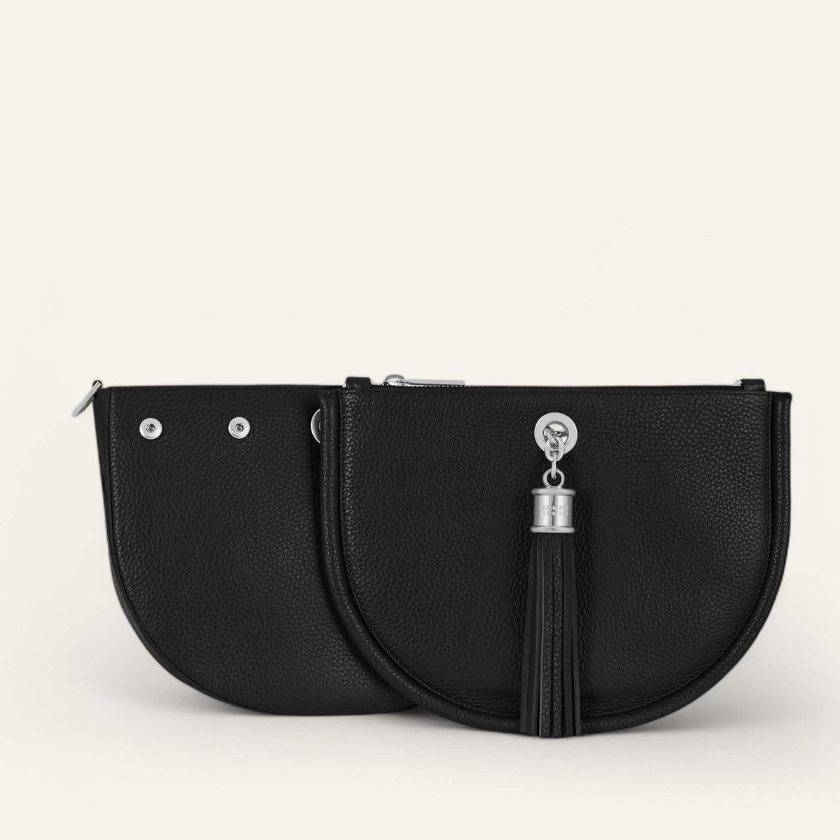 Black Sarah Haran Luna Satchel with Silver hardware front