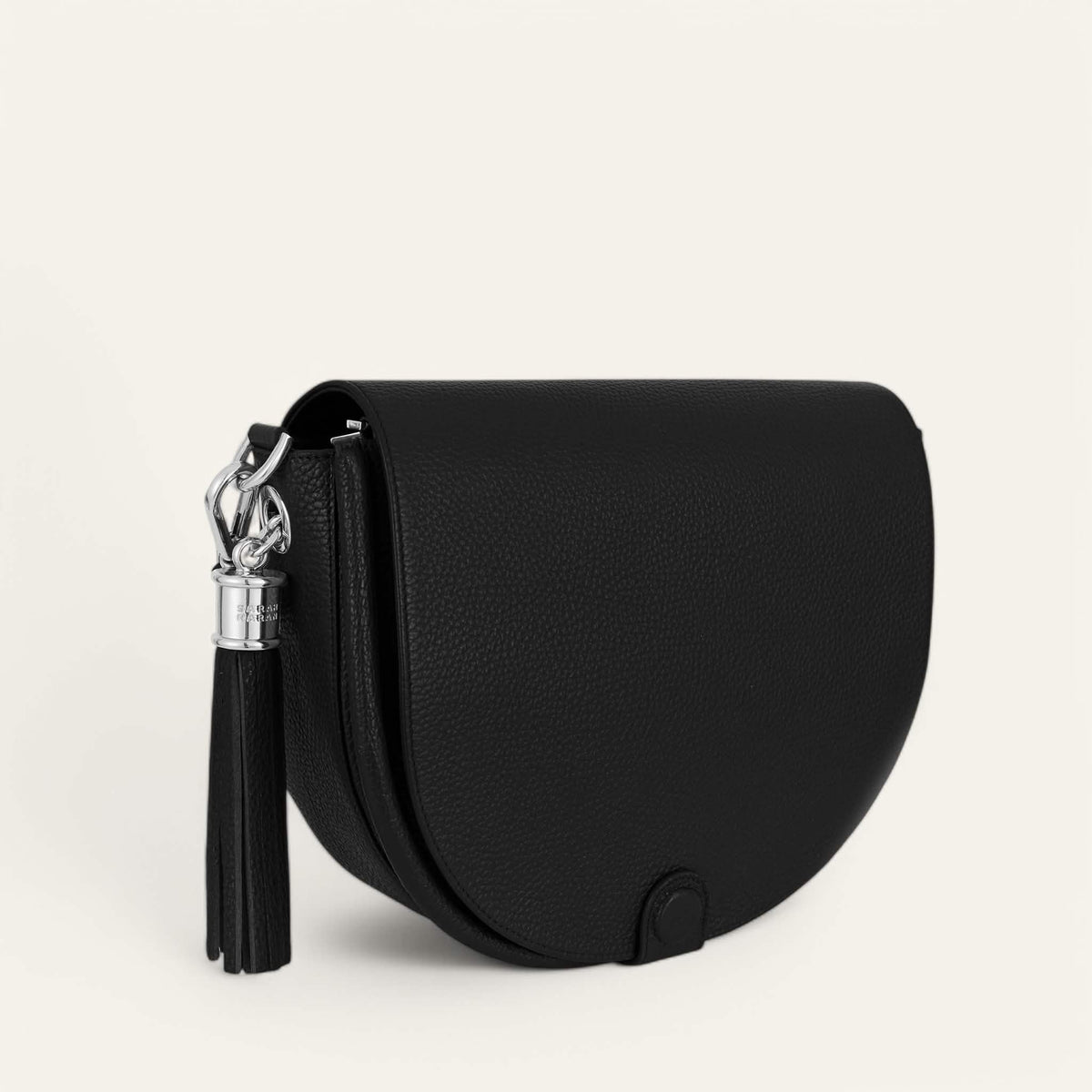 Black Sarah Haran Luna Satchel with Silver hardware side