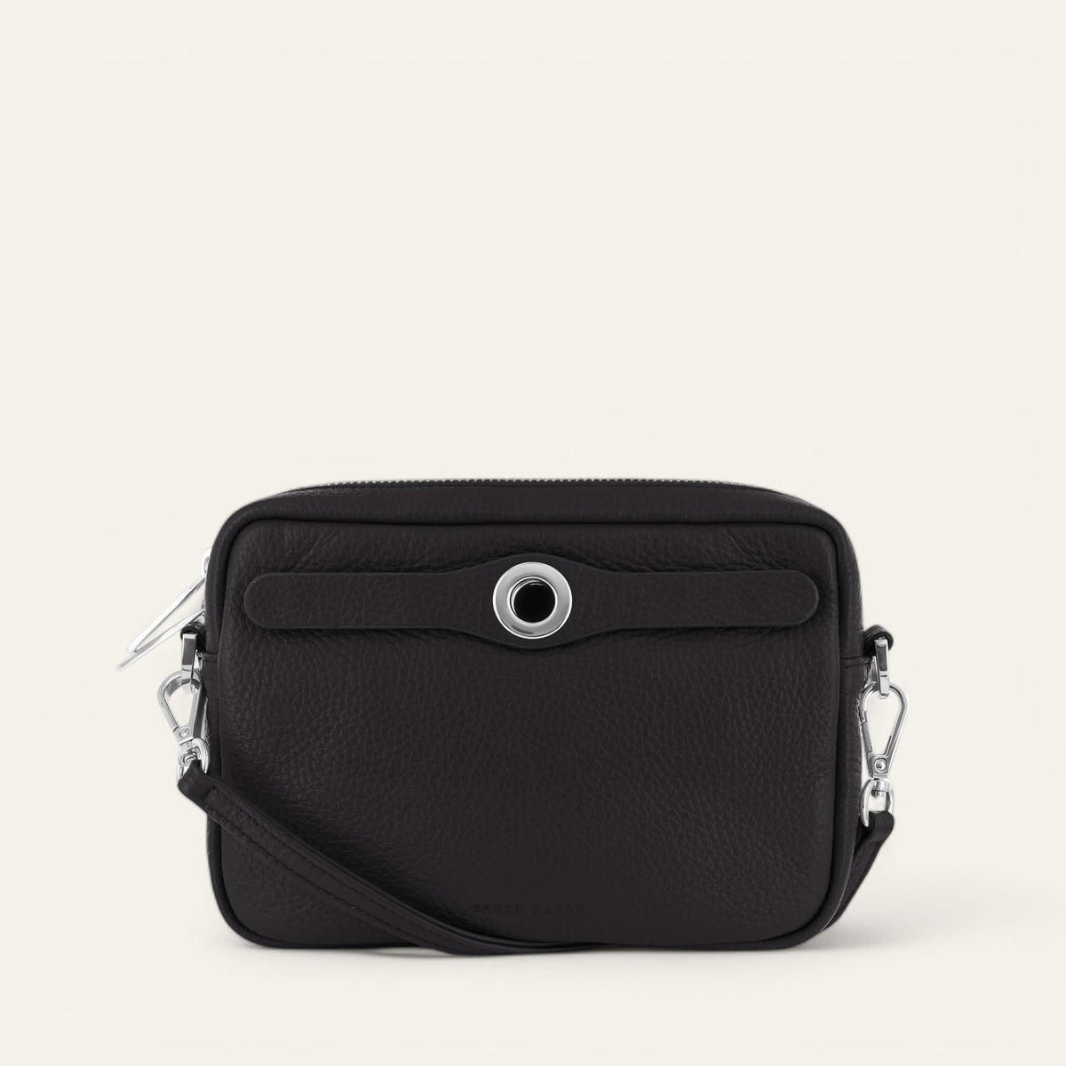 Black Sarah Haran Millie Crossbody with Silver hardware front