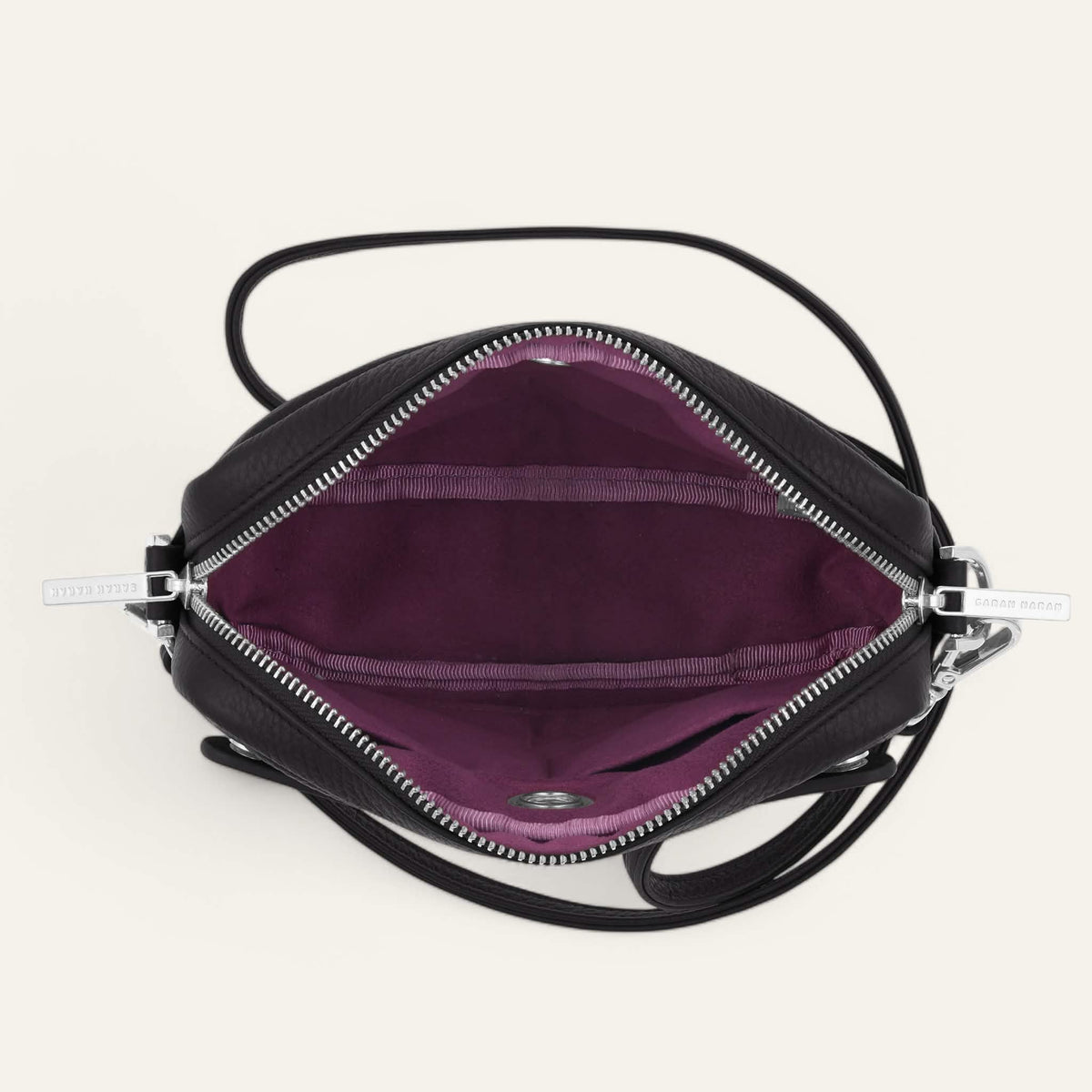 Black Sarah Haran Millie Crossbody with Silver hardware overhead