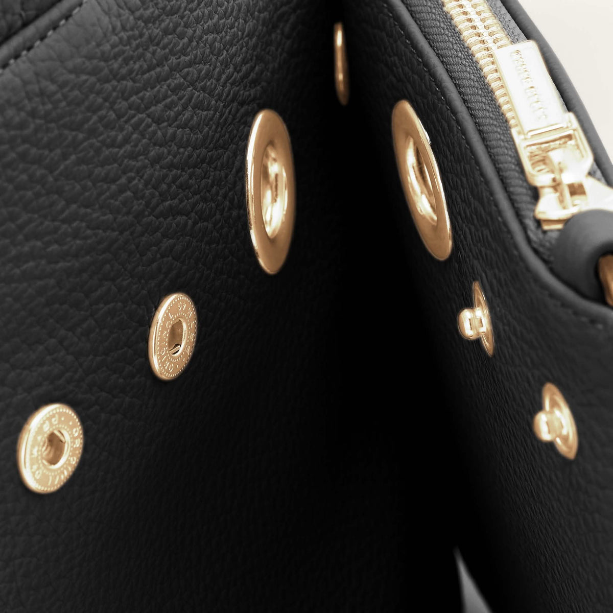 Black Sarah Haran Mini D Tote with Gold hardware detail