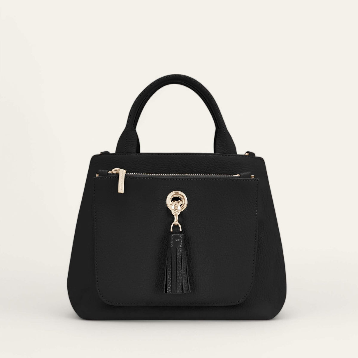 Black Sarah Haran Mini D Tote with Gold hardware front
