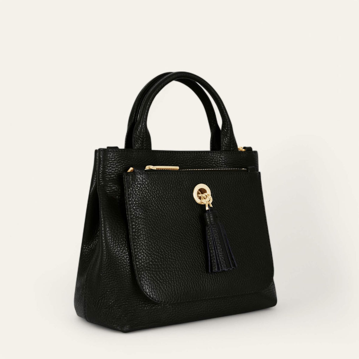 Black Sarah Haran Mini D Tote with Gold hardware side