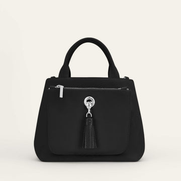 Black Sarah Haran Mini D Tote with Silver hardware front