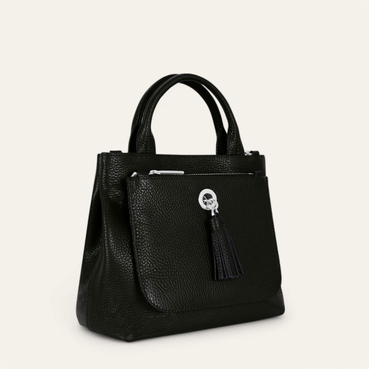Black Sarah Haran Mini D Tote with Silver hardware side