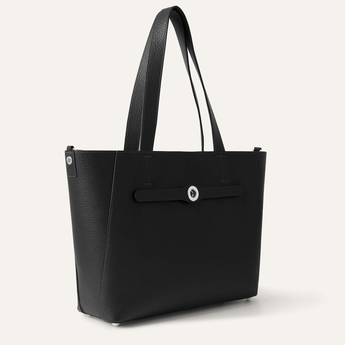 Black Sarah Haran Sarah Tote with Silver hardware side open