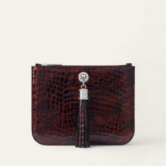 Ivy | Tortoiseshell Patent Croc with Silver hardware