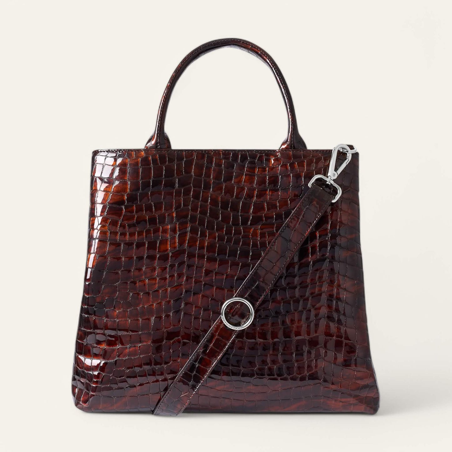 Dahlia Tote | Tortoiseshell Patent Croc with Silver hardware