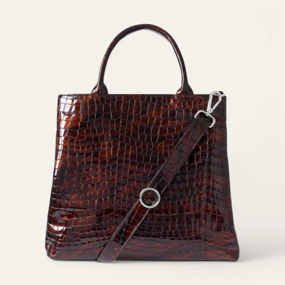 Dahlia Tote | Tortoiseshell Patent Croc with Silver hardware