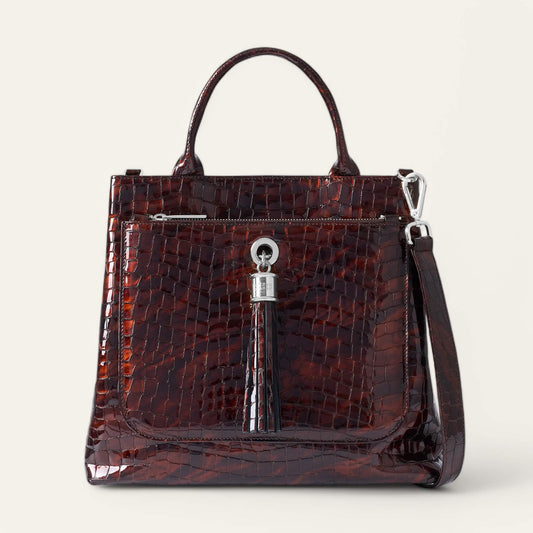Dahlia Tote | Tortoiseshell Patent Croc with Silver hardware