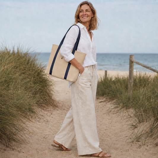 Sarah Canvas | Pink Navy with Silver hardware
