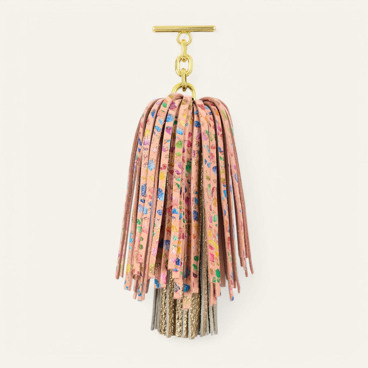 Confetti Shimmer Metallic Gold Sarah Haran Double Pompom Tassel with Gold hardware front