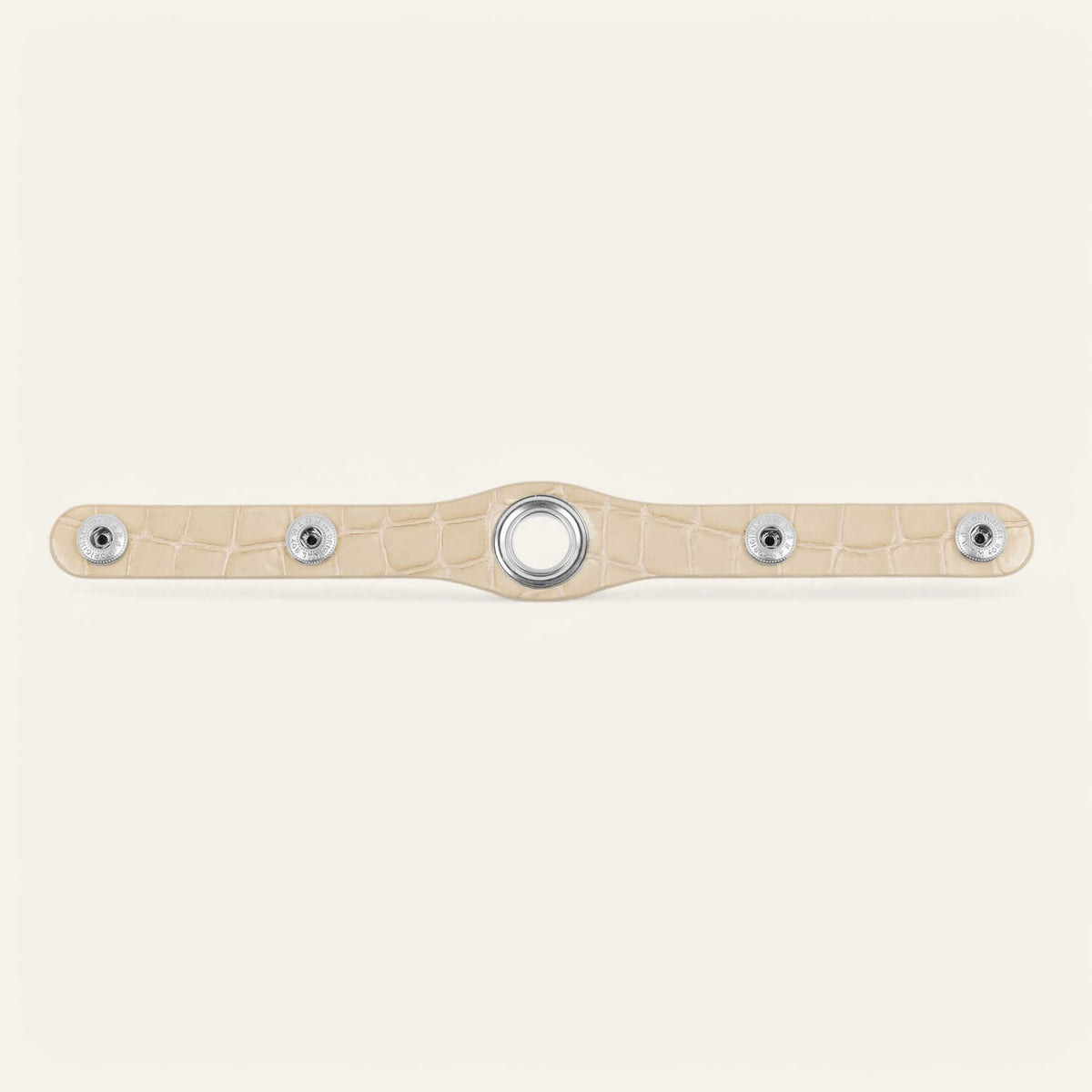 Cream Patent Croc Sarah Haran Deco Popper with Silver hardware back