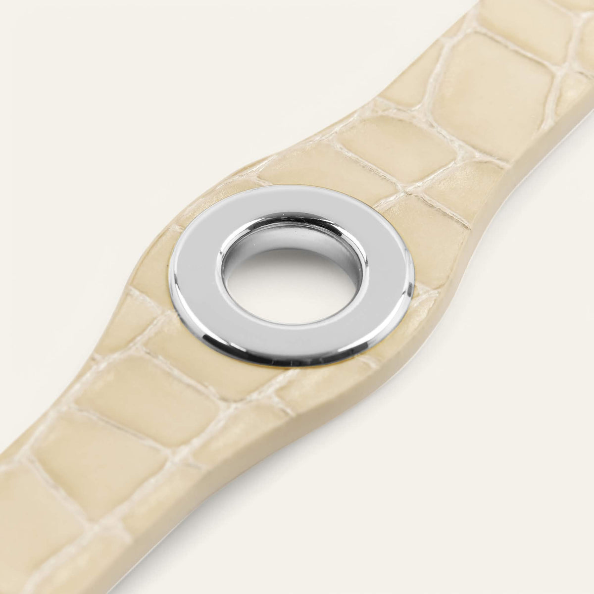 Cream Patent Croc Sarah Haran Deco Popper with Silver hardware detail