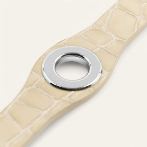 Cream Patent Croc Sarah Haran Deco Popper with Silver hardware detail