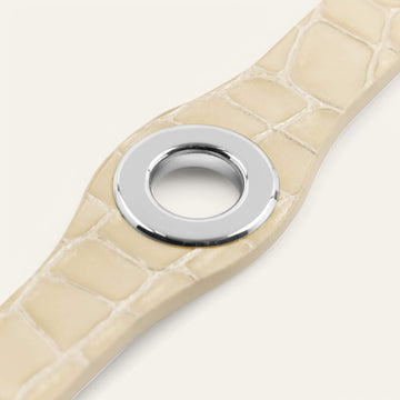 Cream Patent Croc Sarah Haran Deco Popper with Silver hardware detail