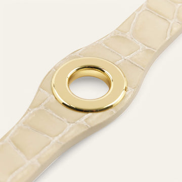 Cream Patent Croc Sarah Haran Deco Stud with Gold hardware detail