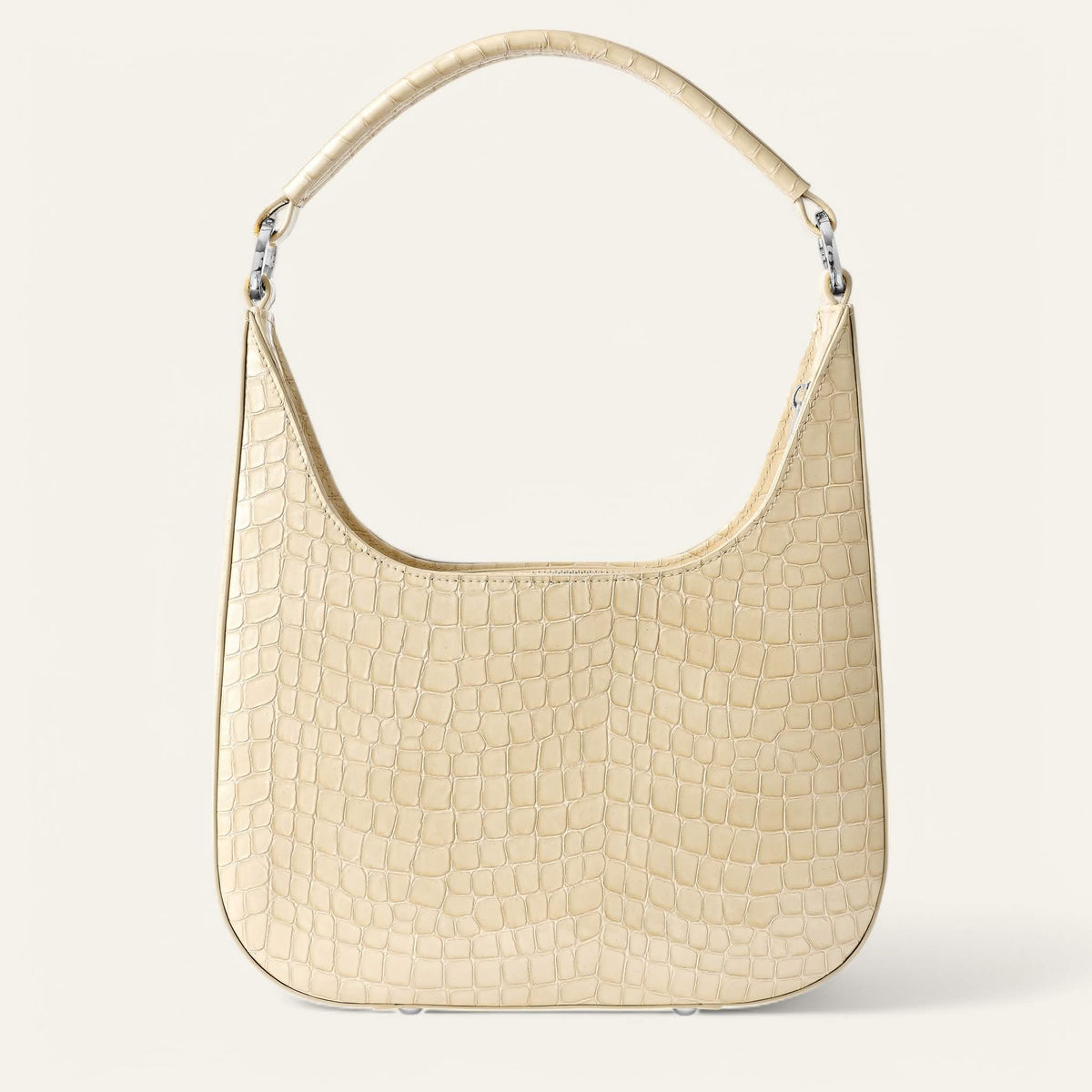 Cream Patent Croc Sarah Haran Florence Hobo Bag with Silver hardware back