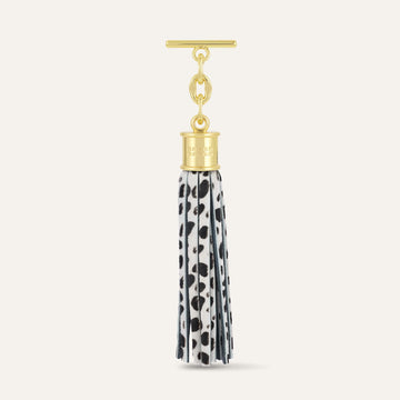 Dalmatian Spot Sarah Haran Capsule Tassel with Gold hardware front