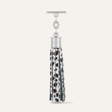 Dalmatian Spot Sarah Haran Capsule Tassel with Silver hardware front