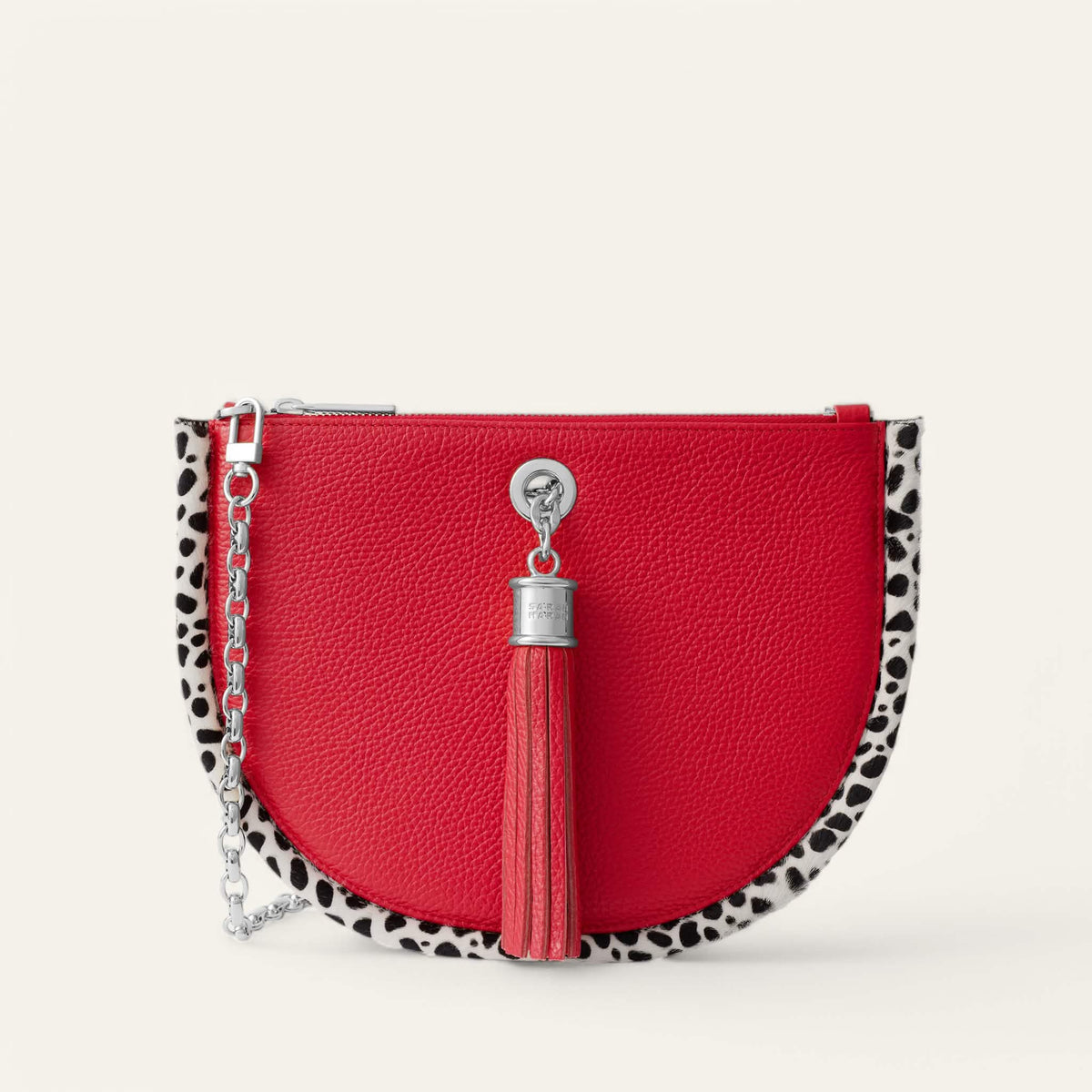 Pillarbox Red Dalmatian Sarah Haran Luna Ivy with Silver hardware front