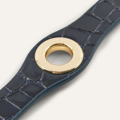 Deco Popper | Navy Patent Croc with Gold hardware