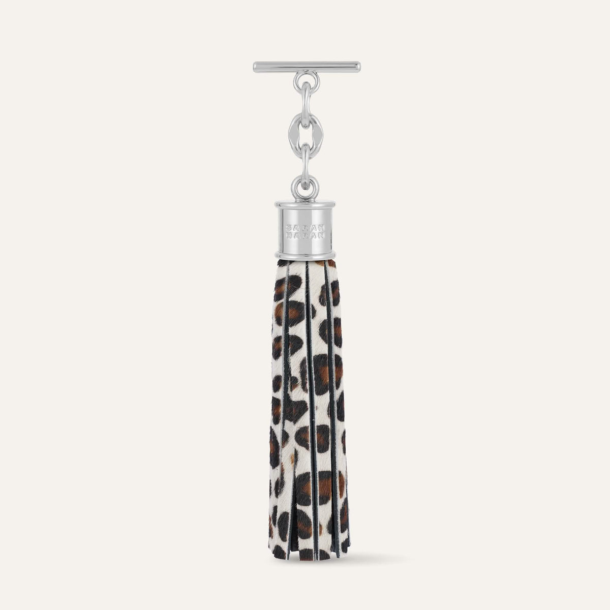 Leopard Cream Sarah Haran Capsule Tassel with Silver hardware front