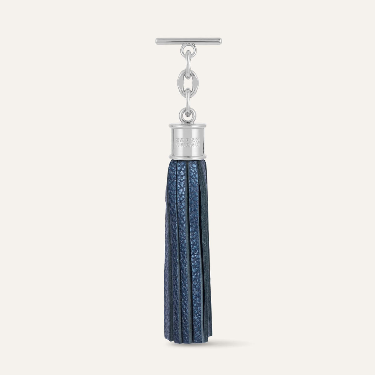 Metallic Navy Sarah Haran Capsule Tassel with Silver hardware front