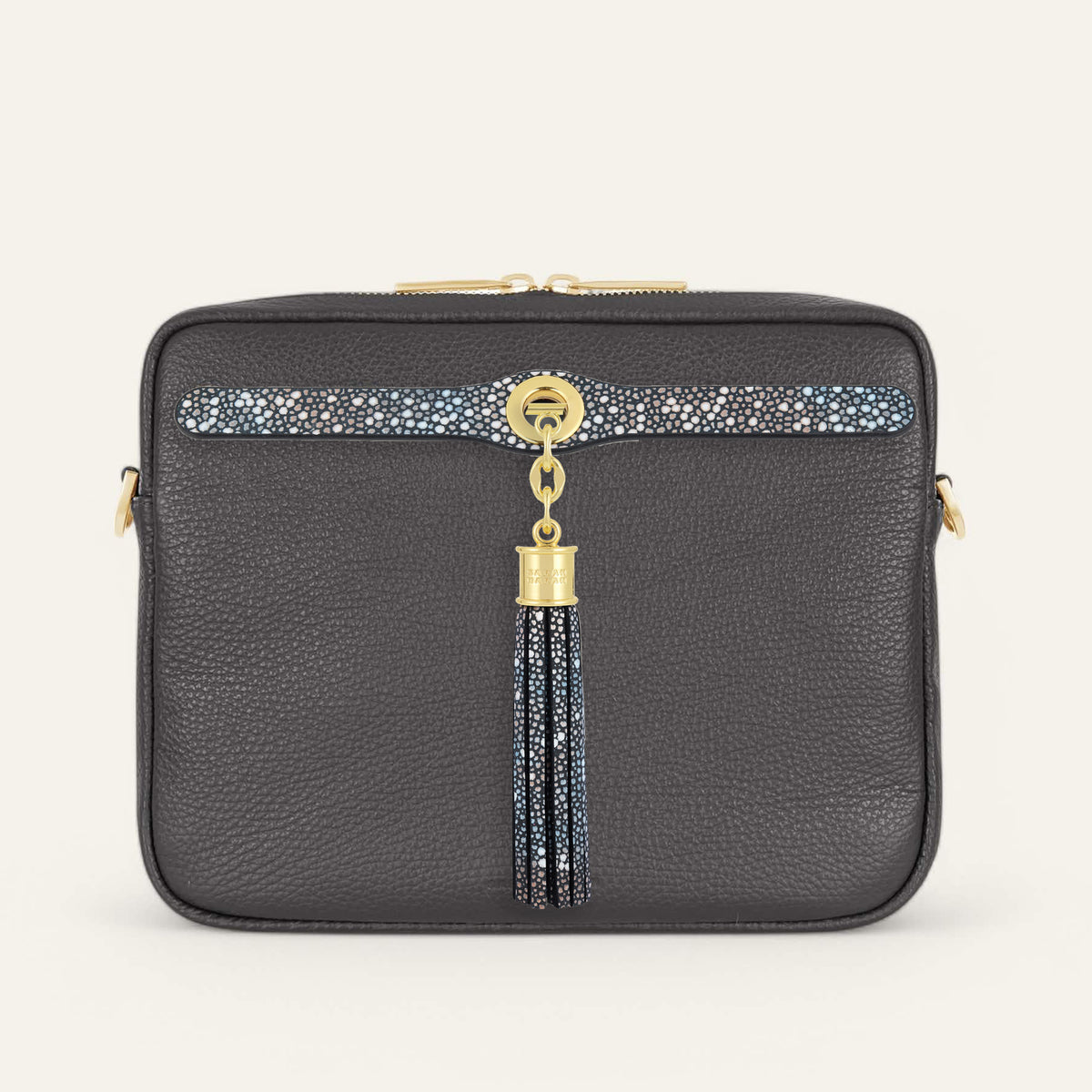 Multi Shagreen Storm Grey Sarah Haran Mia Crossbody with Gold hardware
