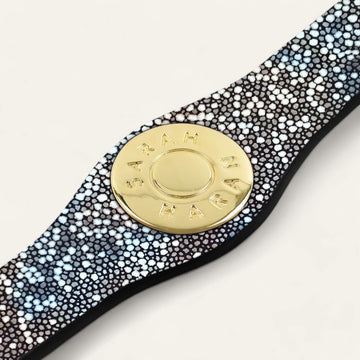 Multi Colour Shagreen Sarah Haran Deco Logo with Gold hardware detail