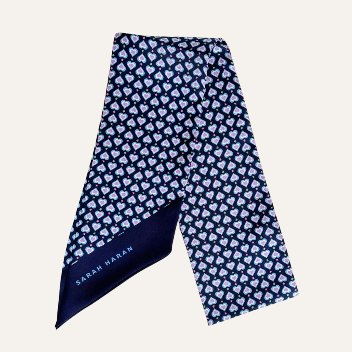 Navy Heart Sarah Haran Silk Scarf Full
