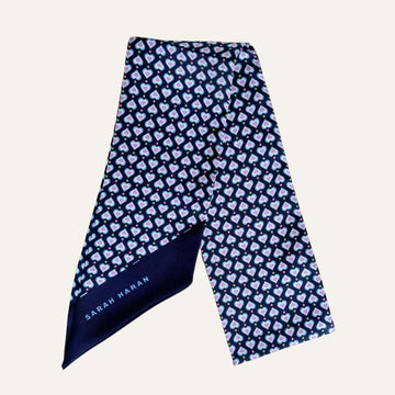 Navy Heart Sarah Haran Silk Scarf Full