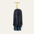 Double Pompom Tassel | Navy Leopard Metallic Navy with Gold hardware