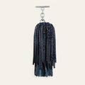 Double Pompom Tassel | Navy Leopard Metallic Navy with Silver hardware