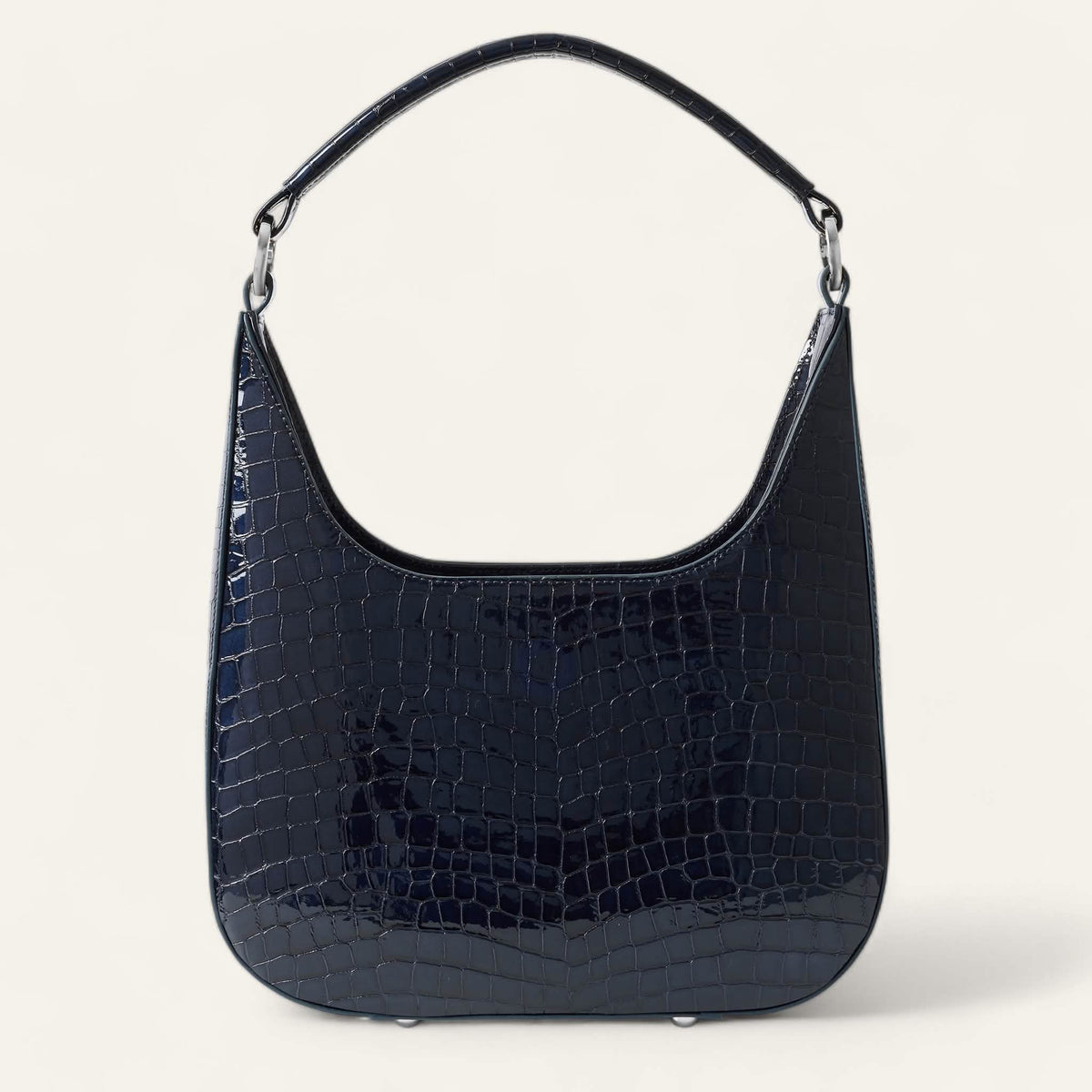 Navy Patent Croc Sarah Haran Florence Hobo Bag with Silver hardware back