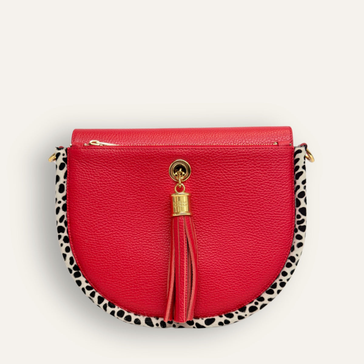 Preloved Luna Satchel + Gemini | Pillarbox Red Dalmatian with Gold hardware