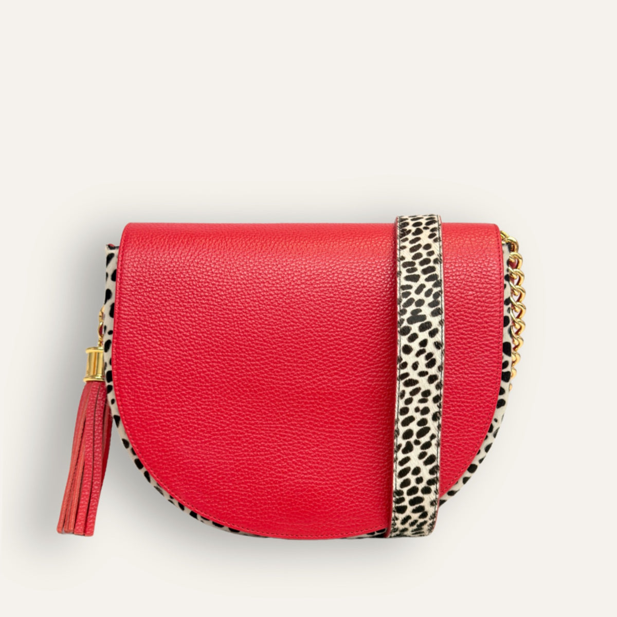 Preloved Luna Satchel + Gemini | Pillarbox Red Dalmatian with Gold hardware