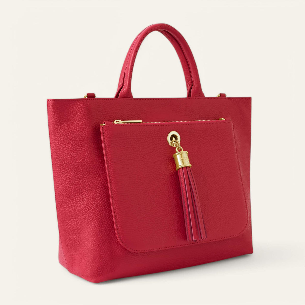 Pillarbox Red Sarah Haran Dahlia Tote with Gold hardware side open