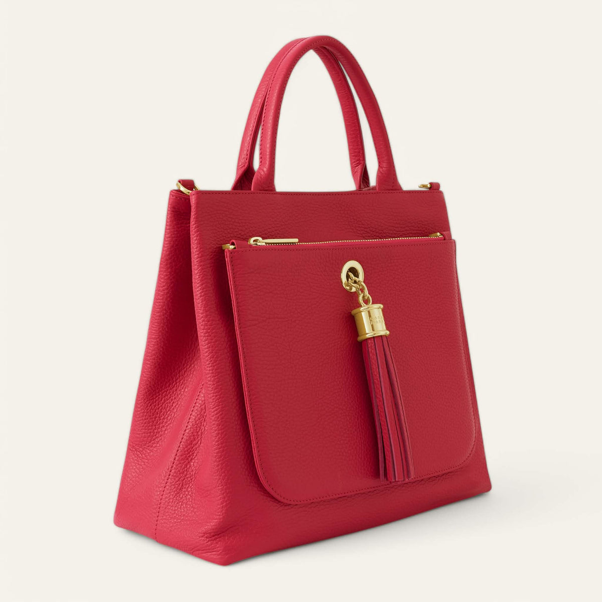 Pillarbox Red Sarah Haran Dahlia Tote with Gold hardware side