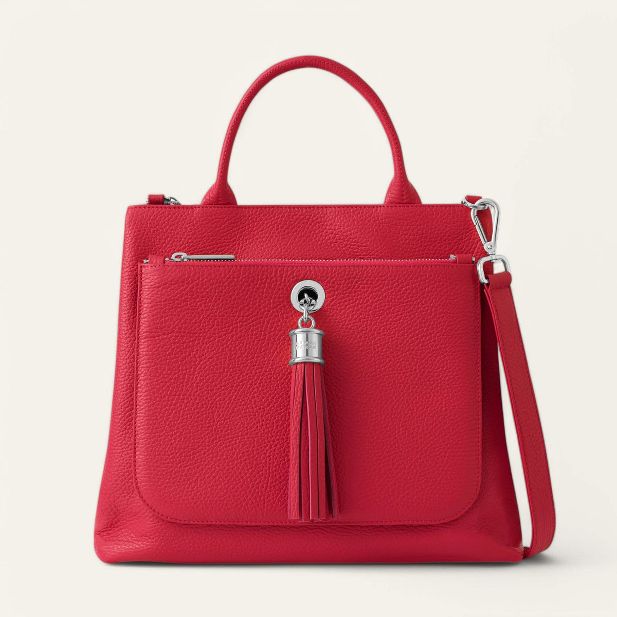 Pillarbox Red Sarah Haran Dahlia Tote with Silver hardware front