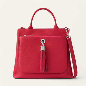 Pillarbox Red Sarah Haran Dahlia Tote with Silver hardware front