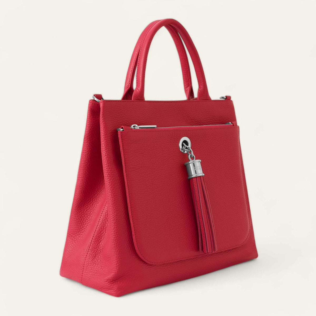 Pillarbox Red Sarah Haran Dahlia Tote with Silver hardware side
