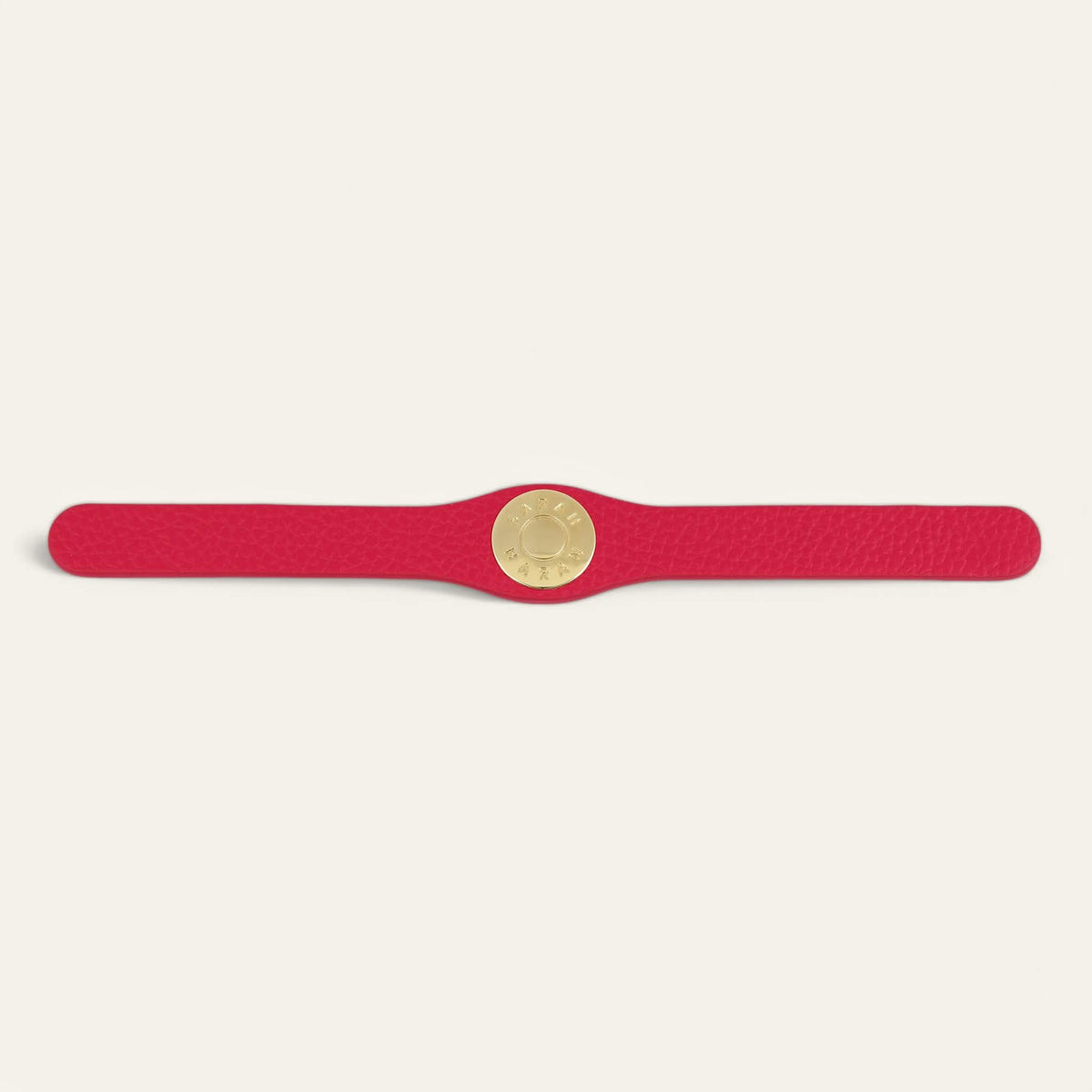 Pillarbox Red Sarah Haran Deco Logo with Gold hardware front