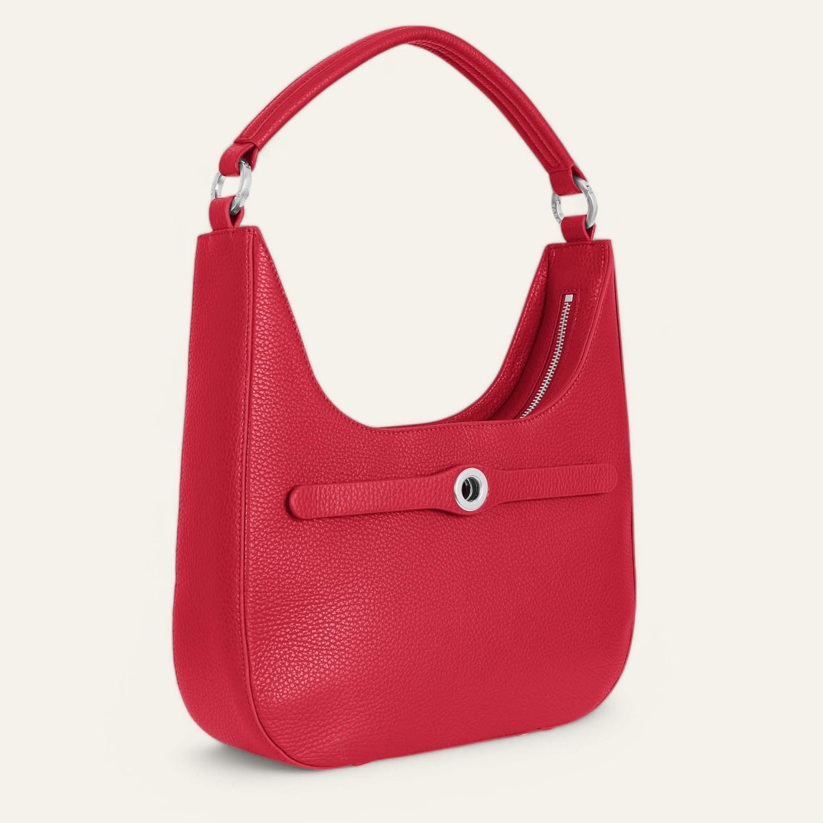 Pillarbox Red Sarah Haran Florence Hobo Bag with Silver hardware side