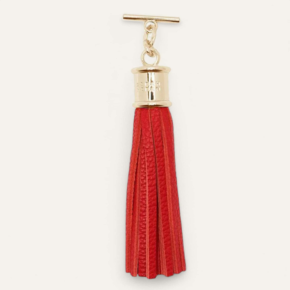 Pillarbox Red Sarah Haran Leather Tassel Gold Front