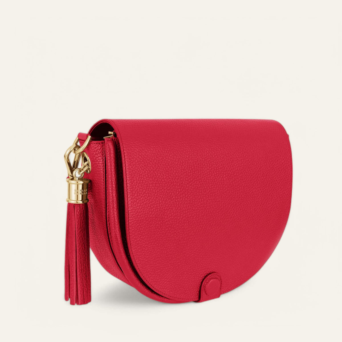 Pillarbox Red Sarah Haran Luna Satchel with Gold hardware side
