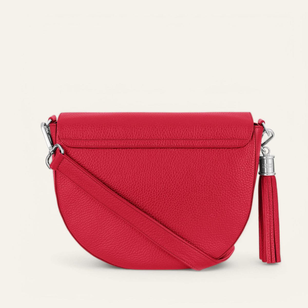 Pillarbox Red Sarah Haran Luna Satchel with Silver hardware back