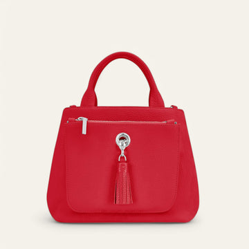 Pillarbox Red Sarah Haran Mini D Tote with Silver hardware front